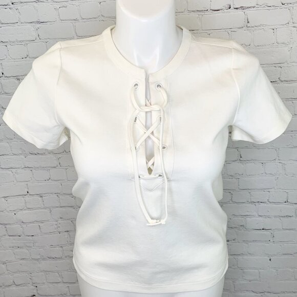 J. CREW FACTORY IVORY LACE UP GROMMET TOP - SMALL - Picture 1 of 5